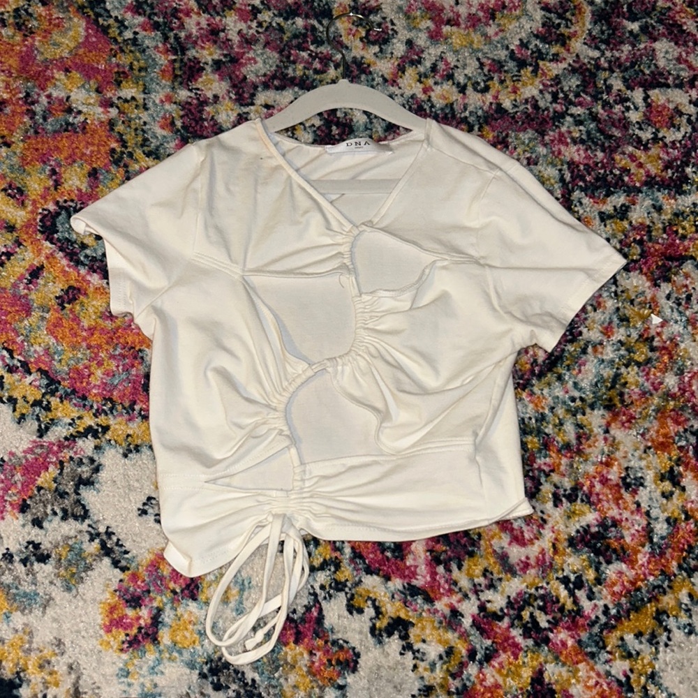 cute cutout white short sleeve top